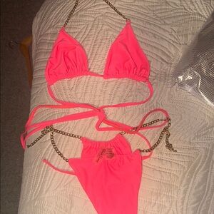 Vibrant Pink Bikini with Chain Straps beach bunny